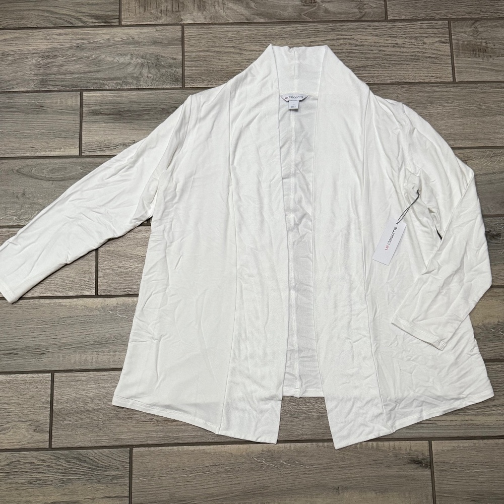 Liz Claiborne NWT white long sleeve shawl collar women xl cardigan - Picture 2 of 3